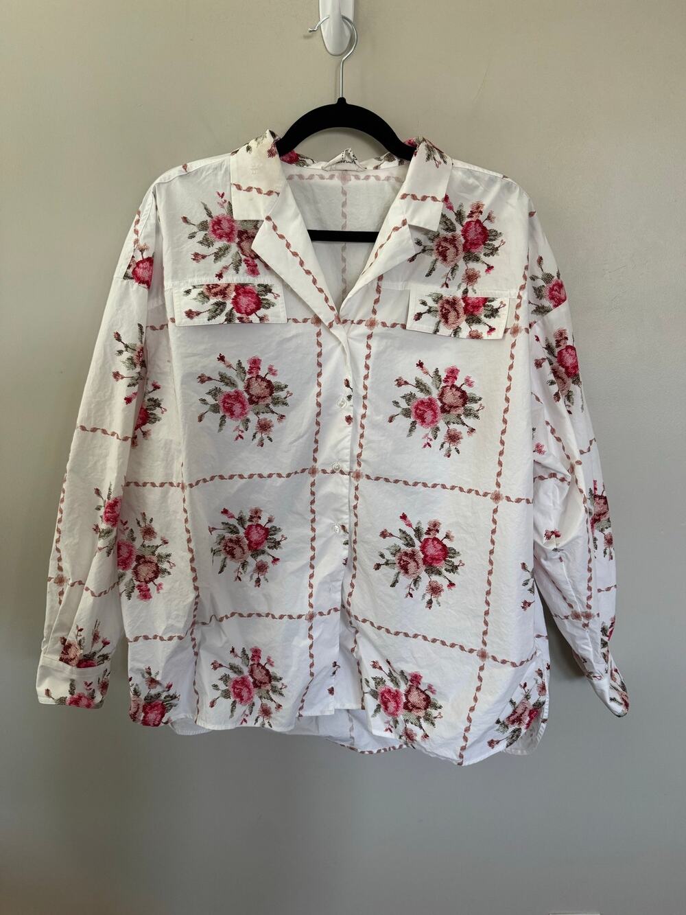 NWOT Women’s Longchamp Oversized Button-Up Shirt in Floral-Print SZ S